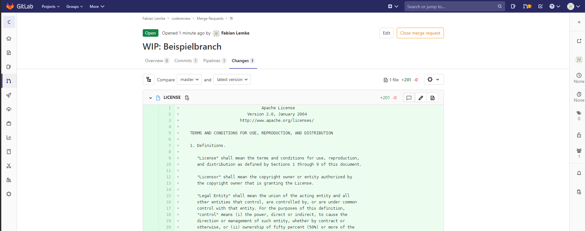 Gitlab, wie es aussieht mit dem Layout 'Fixed'